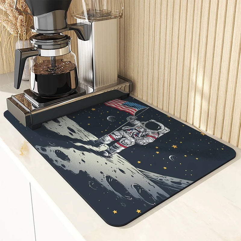 Axyaa Spaceman Coffee Cup Drying Mat Absorbent Non-Slip Kitchen Drain Mat