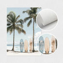 Tropical Surfboard Travel & Beach Photo Canvas Set, Ocean Palm Tree Print for Summer Decor by Axyaa.