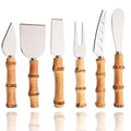 Axyaa 6Pcs Silver Bamboo Handle Stainless Steel Cheese Knife Set