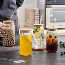 Axyaa Glass Bubble Tea Cup with Straw and Bamboo Lid - Premium Drinking Glass