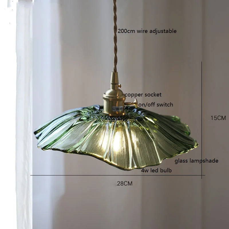 Axyaa White Green Glass LED Pendant Light with Copper Socket