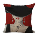 Axyaa Elegant Woman Red Wine Linen Cushion Cover for Home & Car Decor