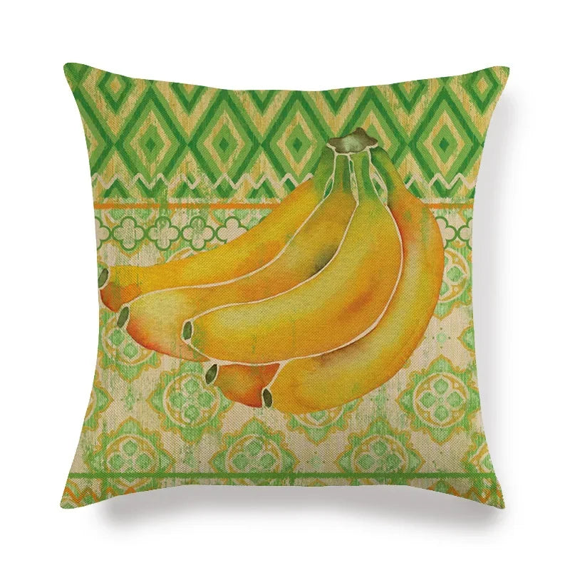 Axyaa Watermelon Pineapple Banana Printed Linen Cushion Cover for Sofa Couch 45X45CM