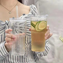 Axyaa 600ML Stripe Glass Cup with Lid and Straw - Cold Drinkware