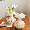 Axyaa Flower Texture Glass Vase Desk Decoration with Artificial Flowers