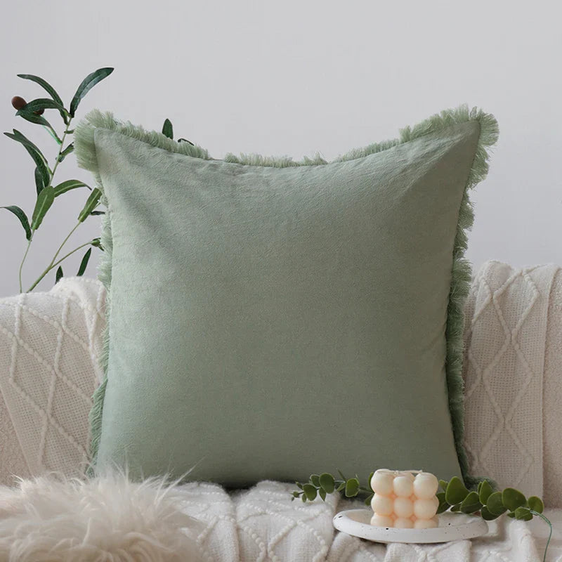 Axyaa White Tufted Tassel Cushion Cover - Mori Style Home Decor Pillowcase