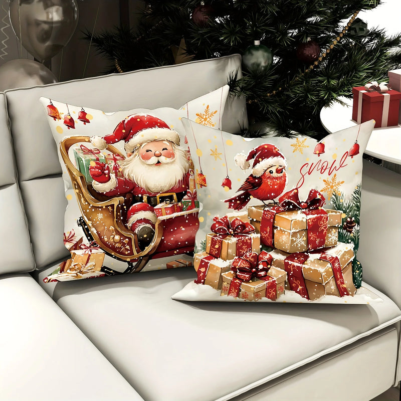 Axyaa Christmas Pillowcase: Santa Claus Snowman Bird Sofa Cushion Cover