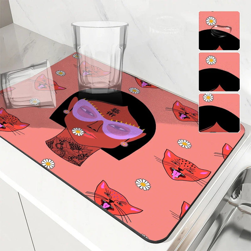 Axyaa Quick Dry Kitchen Mat: Absorbent, Antiskid, Flower Design