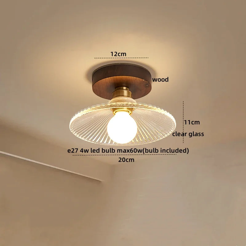 Axyaa Glass Wood LED Ceiling Lights Modern Plafondlamp for Living Room & Corridor