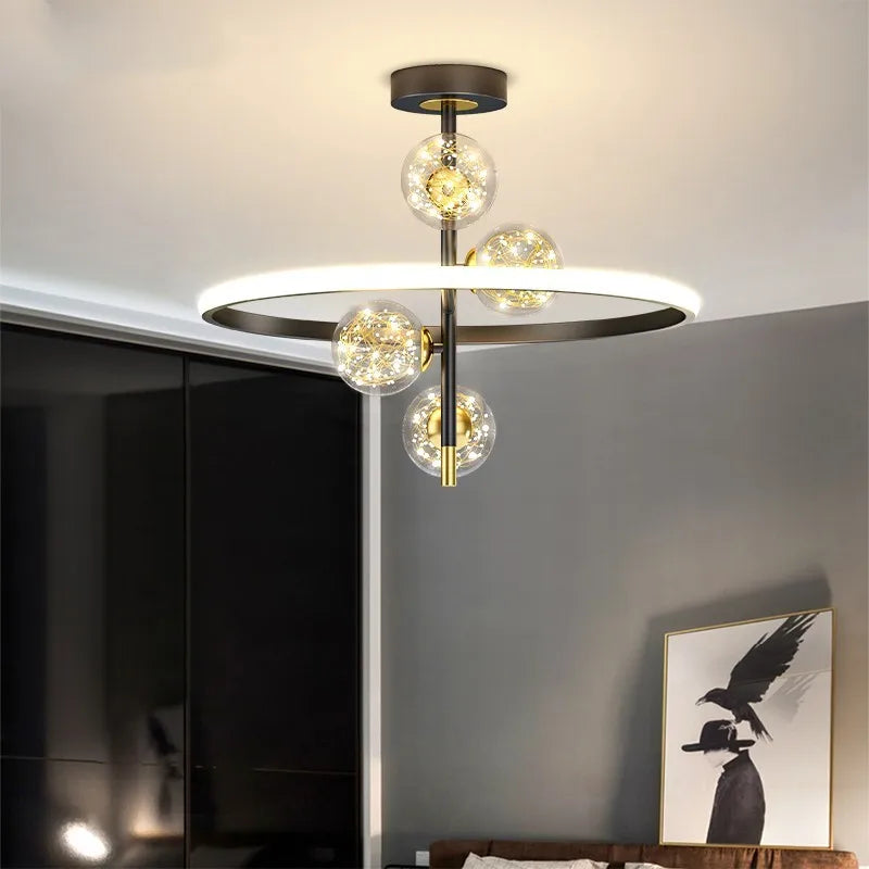 Axya Black&Gold LED Chandelier Ceiling Light for Bedroom Living Room Kitchen