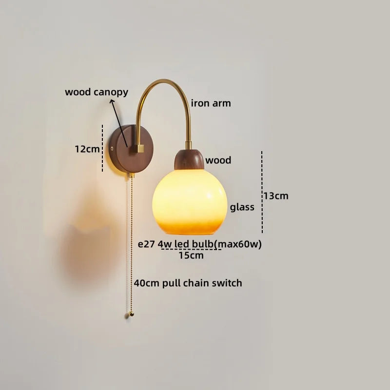 Axyaa Modern Wood Glass LED Wall Light for Bedroom and Living Room