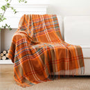 Axyaa Orange Plaid Cashmere Throw Blanket with Tassels