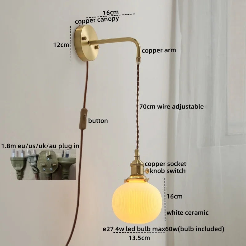 Axyaa Ceramic Copper LED Wall Lamp Sconce - Nordic Stair Light Fixture