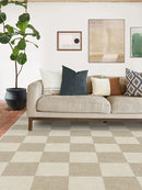 Axyaa Plaid Square Geometric Large Area Carpet - Cream Checkerboard Minimalist Rug