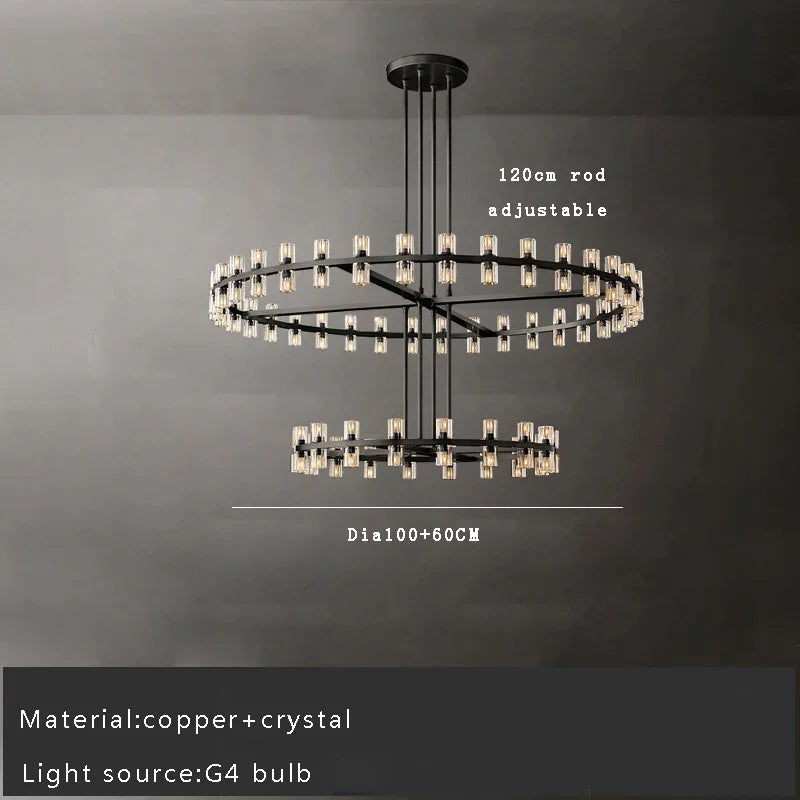Axyaa Black Brass Crystal Chandelier - High Quality Luxury Ceiling Hanging Lamp