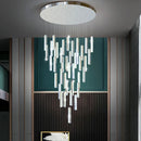 Axyaa Modern Crystal Chandelier for Living Rooms and Dining, LED Staircase Light, Chrome Gold Stainless Steel