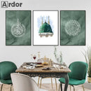 Green Taj Mahal Mosque Arabic Calligraphy Canvas Wall Art Print for Living Room by Axyaa