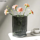 Axyaa Vertical Grain Texture Glass Vase Hydroponics Pots for Table Floral Arrangement