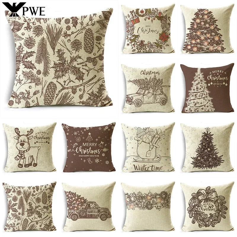 Axyaa Christmas Linen Cushion Cover Merry Gifts 18*18in