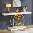Axyaa Marble Gold Console Table, 55-Inch, Geometric Metal Base, Modern Entryway Sofa Table