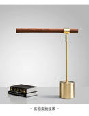 Axyaa Wood-grain Table Lamp, Modern Copper Design, Wood & Metal, LED Decor Light