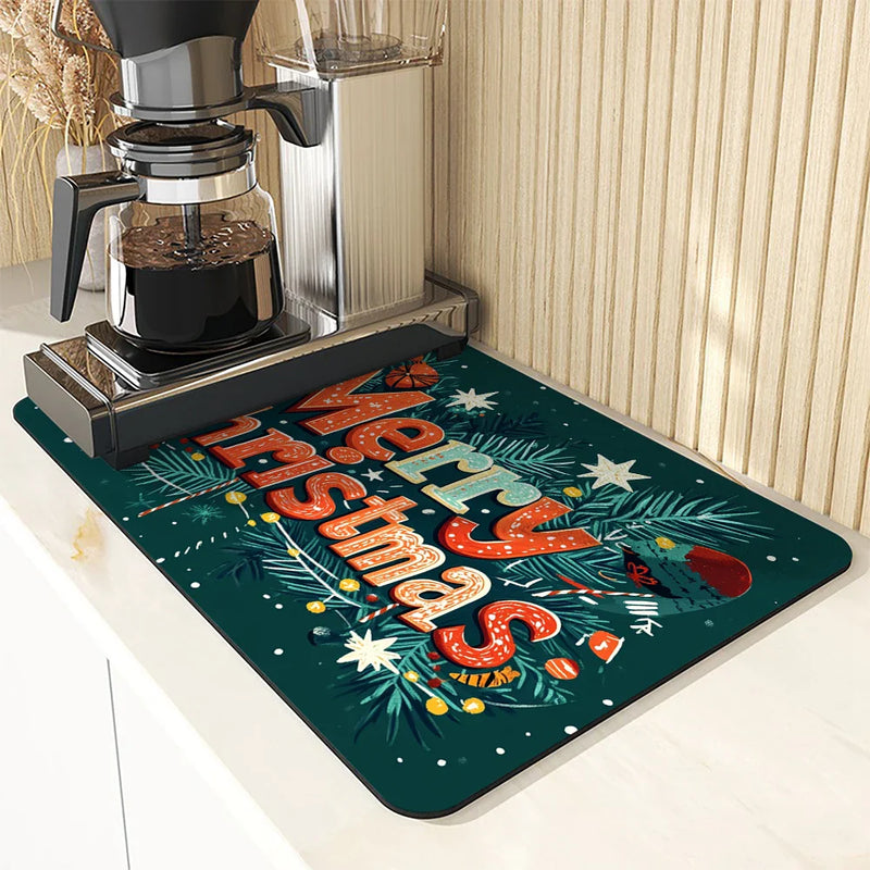 Axyaa Christmas Drying Mat - Absorbent & Antiskid Kitchen Pad