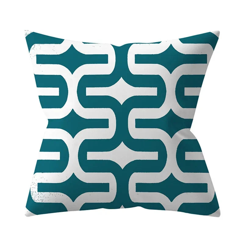 Teal Blue Green Floral Stripe Geometric Pillowcase by Axyaa for Home Decor