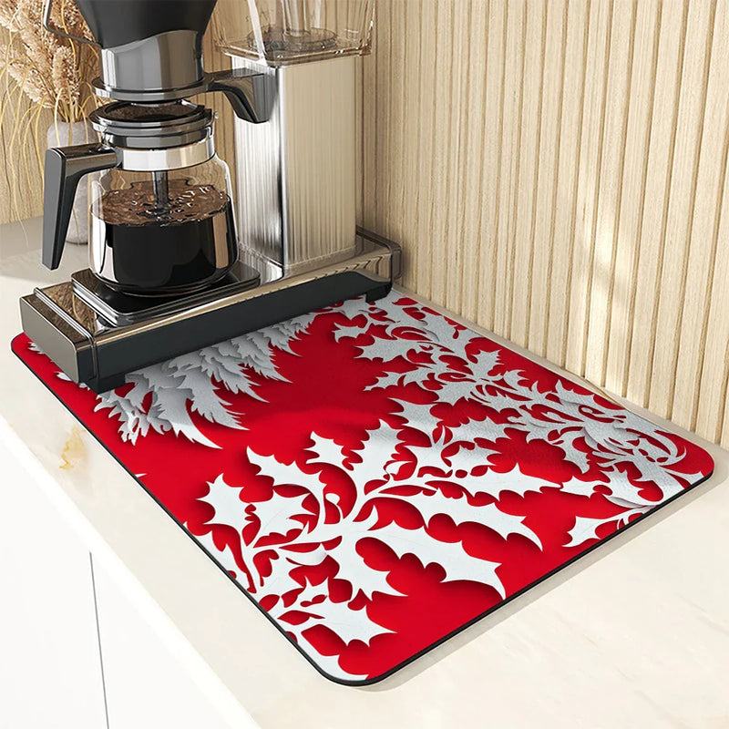Axyaa Holly Berry Kitchen Drying Mat - Quick Dry & Antiskid Drain Pad
