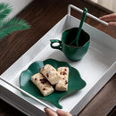 Axyaa Green Apricot Leaf Ceramic Coffee Cup Saucer Set