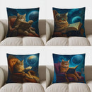 Axyaa Space Cat Reading Book Pillow Cover for Sofa, Bedroom, Car