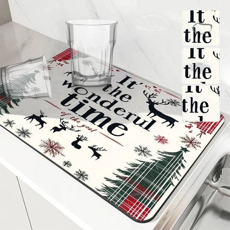 Axyaa Christmas Tree Deer Absorbent Dish Drying Mat