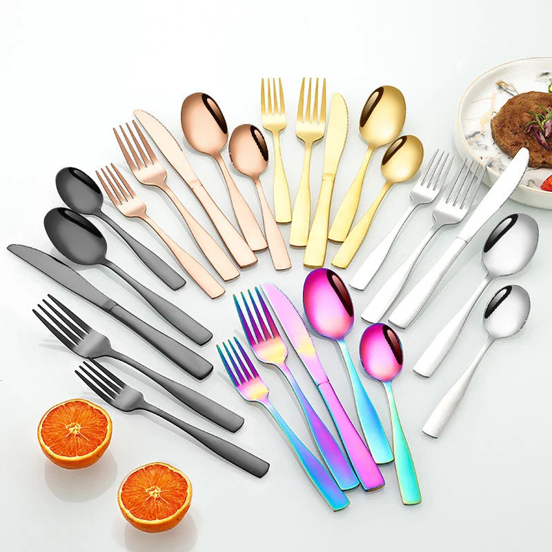 Axyaa Gold Square Handle Cutlery Set - 40pcs Stainless Steel