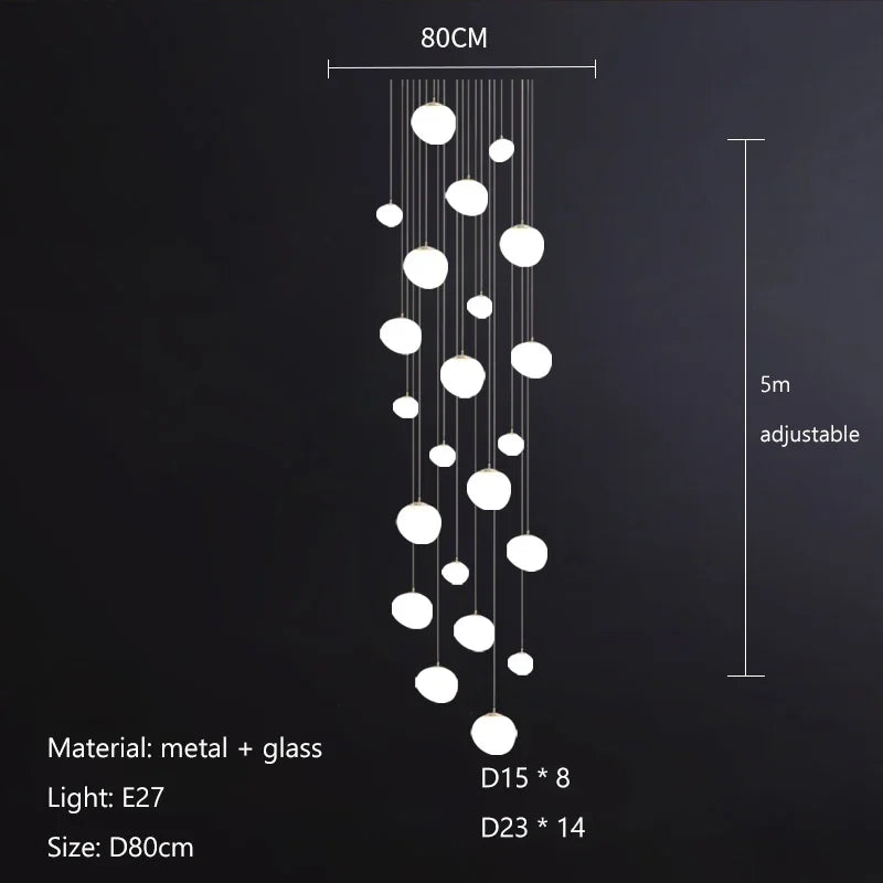 Axyaa Cobblestone Ceiling Chandelier Hanging Light Fixture for Villa Hotel Loft Stair Lighting