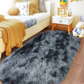 Axyaa Fluffy Plush Tie Dye Gray Oval Carpet - Bedroom & Living Room Home Decoration Rug