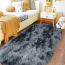 Axyaa Fluffy Plush Tie Dye Gray Oval Carpet - Bedroom & Living Room Home Decoration Rug
