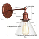 Axyaa Clear Glass Iron LED Wall Lamp Stair Light Fixture Vintage Industrial Plug-In Bedside