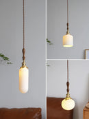 Axyaa Ceramic Ball Pendant Light with LED, Copper Socket & Wooden Handle