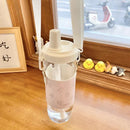 Axyaa Kawaii Cats Glass Bottle with Straw Holder and Strap