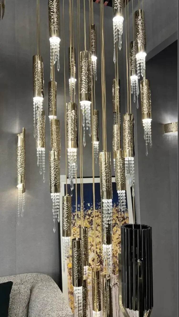 Axyaa Crystal Large Staircase Chandelier: Modern LED Indoor Ceiling Lighting