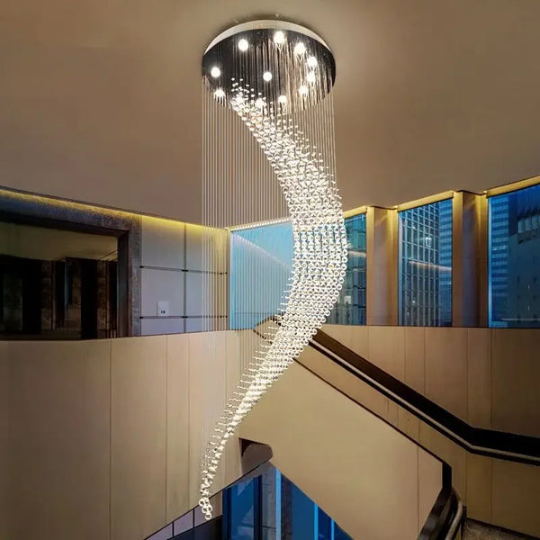 Axyaa Luxury Spiral Crystal Chandelier for Modern Staircase, Living & Dining Room