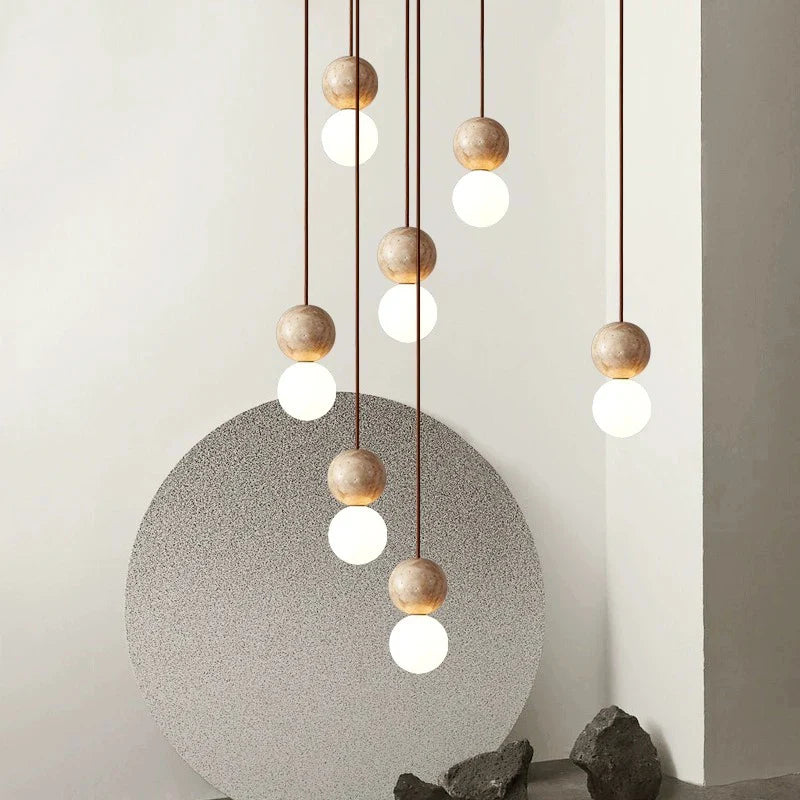 Axya Stone Cream Pendant Light Chandelier - Retro Round Ball Style Luminaire