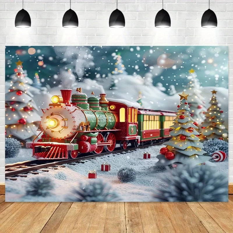 Christmas Candy Train Tapestry - Axyaa Red Background Cloth for Outdoor Home Decoration