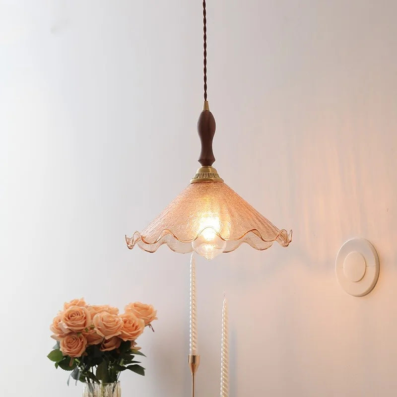 Axyaa Modern LED Pendant Lights Glass Wood Nordic Hanging Lamp