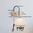 Axyaa Vintage LED Wall Light Round Walnut Wood Black Hose Bedside Lamp