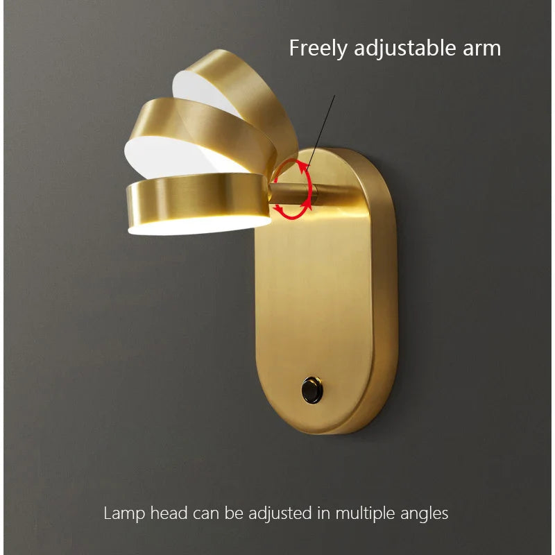 Axyaa Nordic Brass Wall Sconce Bedside Lamp - Modern Luxury LED Wall Light