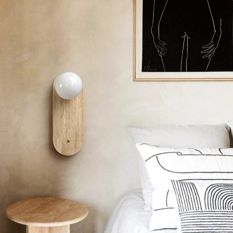 Axyaa Travertine Stone Sconce Lamp with Glass Ball G9