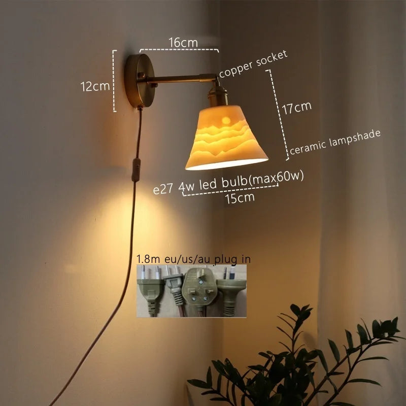 Axyaa Nordic LED Wall Sconce Ceramic Pull Chain Switch Light Fixture
