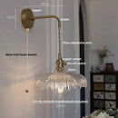 Axyaa Amber Vintage LED Wall Light Glass Copper Pull Chain Switch Bedside Lamp