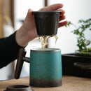 Axyaa Ceramic Bubble Tea Cup with Wood Handle & Cover - Original Espresso Mug