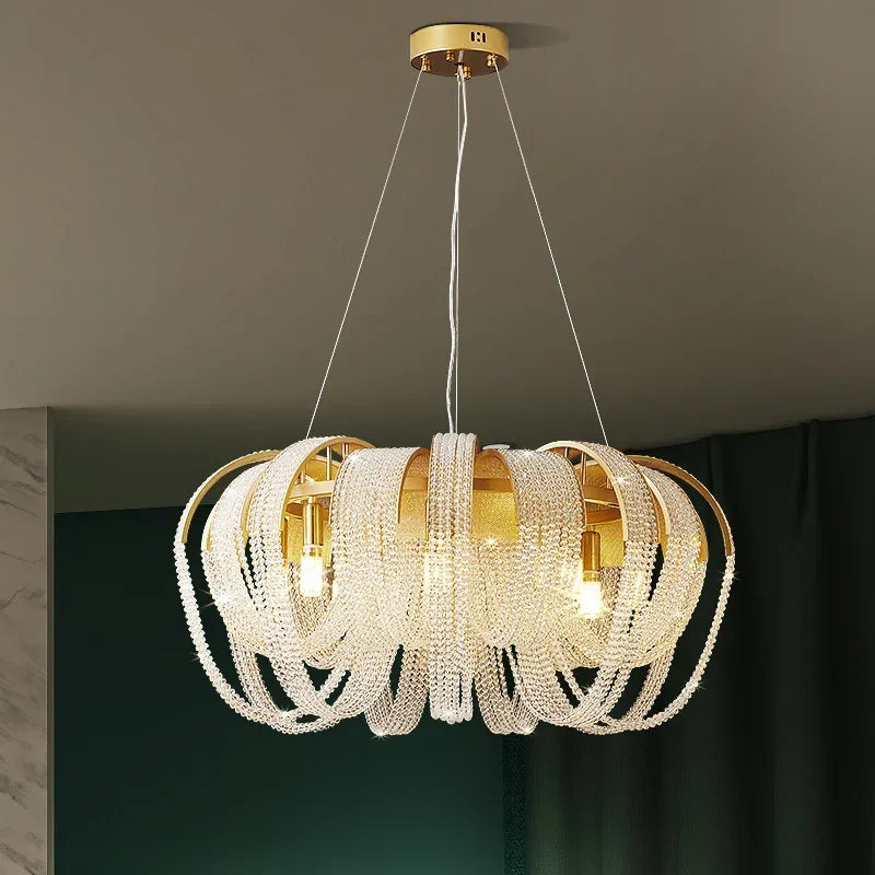 Axyaa Crystal Tassels LED Ceiling Chandelier: Elegant Home Decor Pendant Lights for Living Room Kitchen Lobby